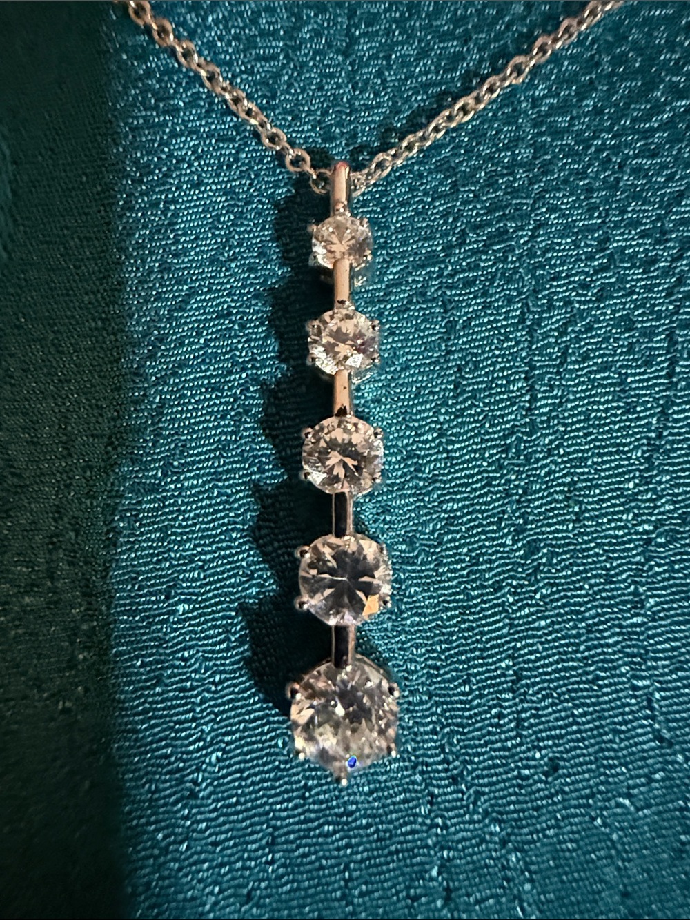 Sterling Silver Graduated Cubic Zirconia Drop Necklace - Clear